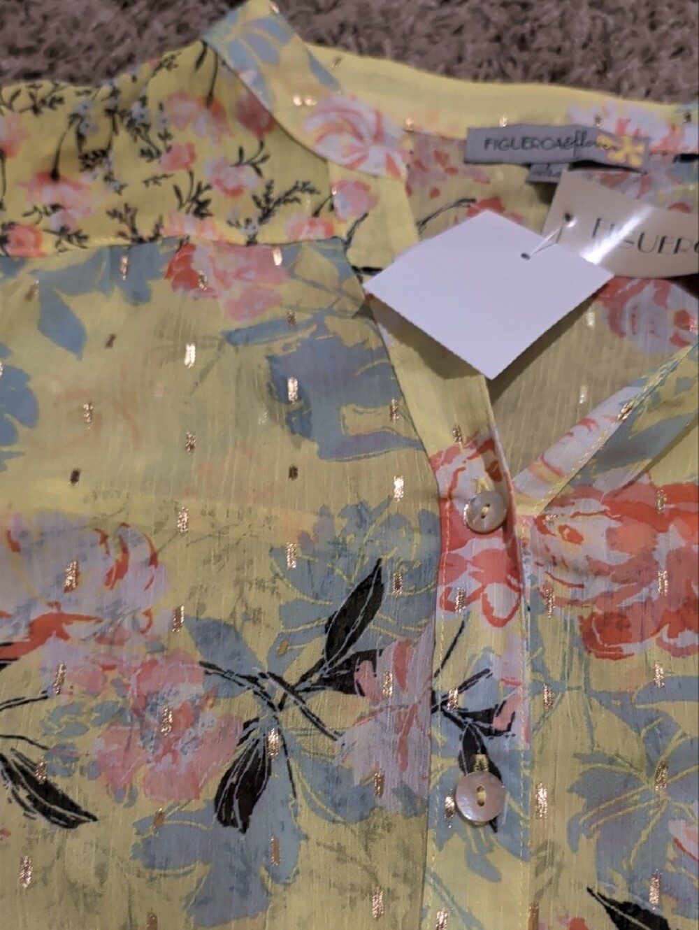 Fig & Flower Yellow Floral Button-Front Blouse - Picture 7 of 10